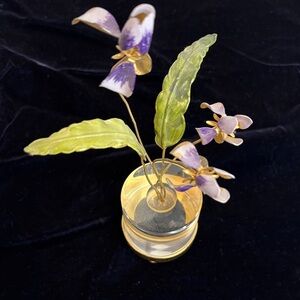 🌸 Vintage Jane Hutcheson Gorham Purple Iris Arrangement - Lucite/Gold Base